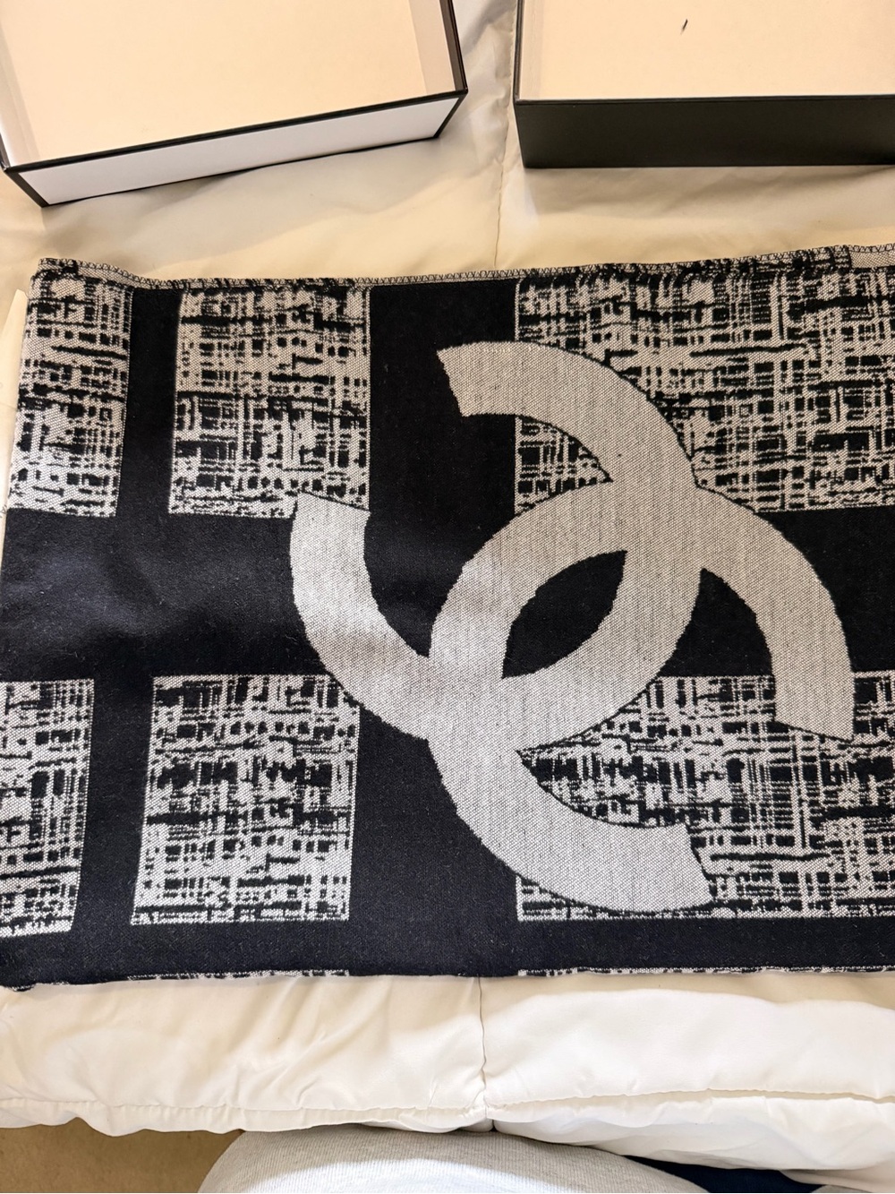 CHANEL Black and White Logo Accent Throw
